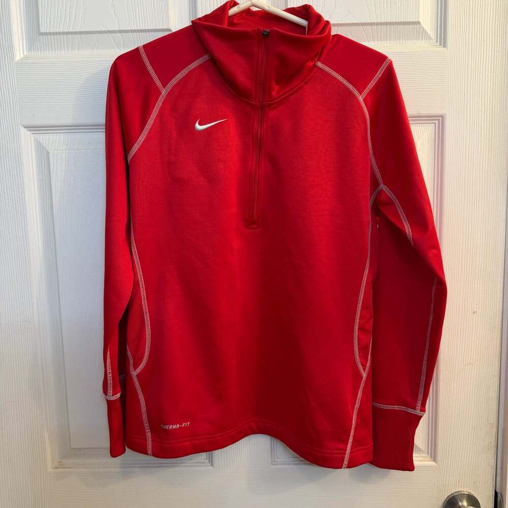 Nike Therma-Fit Red Quarter-Zip Pullover Size Medium Warm Running Just Do It